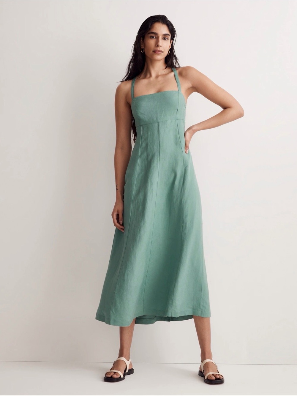 Madewell NWT Linen Halter Tie-Back Midi Dress